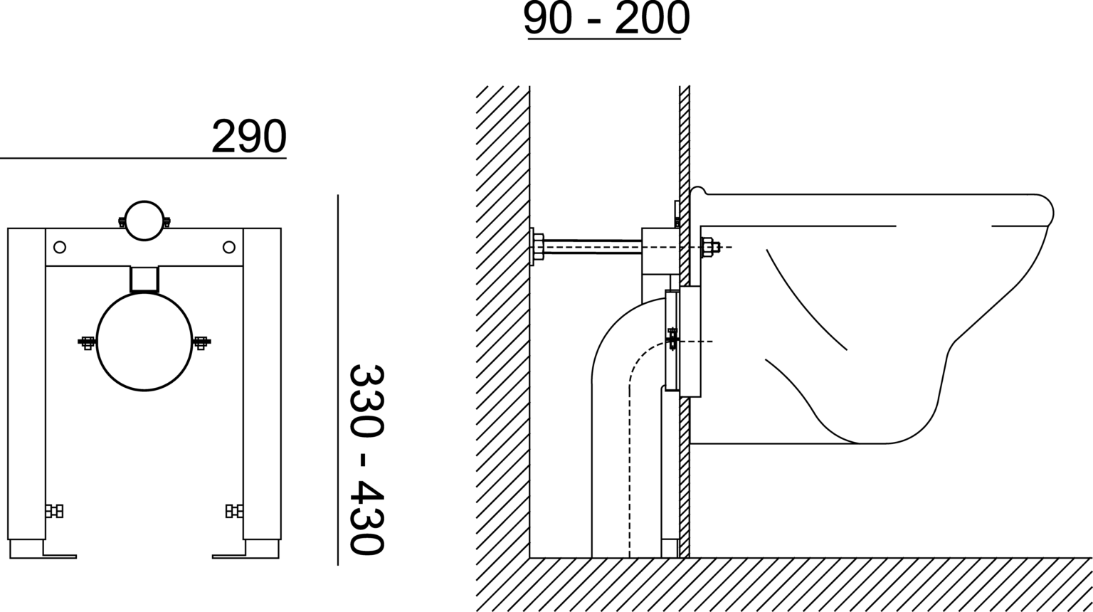 Structure for wall hung toilet without flushing cistern - Valadares